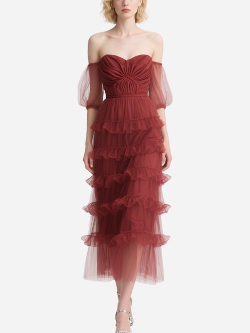 vintage-puff-sleeve-red-tulle-skirt